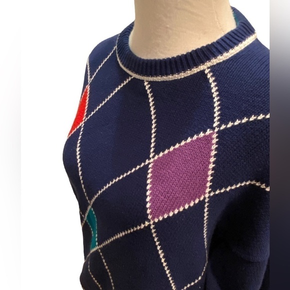 SMITH'S OF BERMUDA ARGYLE VINTAGE LONG SLEEVE COTTON SWEATER SIZE  42/Medium - Picture 2 of 12